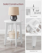 VASAGLE MAEZO Collection - Side Table, 2-Tier Small Round End Table, Nightstand with Tapered Legs, Curved Transitions, for Small Spaces, Living Room, Bedroom, Cloud White ULET283T14 | Lower Shelf, Small Spaces, Living Room, Bedroom