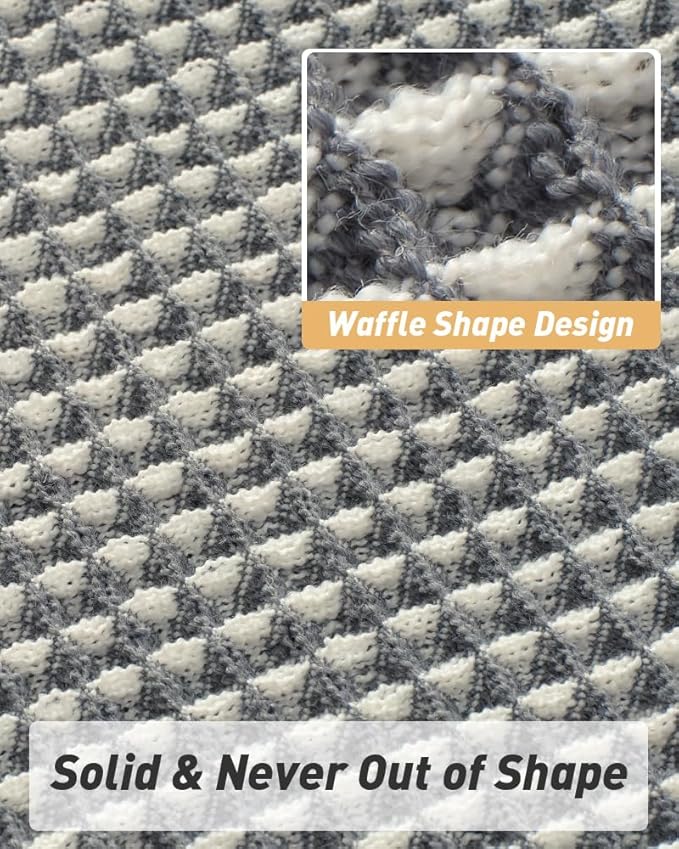 Upgraded Waffle Bath Mat, Super Absorbent Non Slip Bath Mats for Bathroom Floor, Machine Washable Bathroom Rugs with Tassels, Rubber Backed Bathroom Mats, Ultra Soft, 24" x 36",DarkGrey & Cream