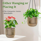 Halatool 2 Pack Self Watering Hanging Planters for Indoor Plants- 6.5 Inch Outdoor Hanging Flower Pots with 2 Metal Chains for Garden Home Wall Decor (Starry Gray)
