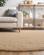 DEXI Round Jute Rug Natural Fiber 5x5, Braided Woven Area Rugs No Shed, Soft Neutral Rustic Carpet Mat for Indoor Outdoor Patio Dining Living Room Bedroom Farmhouse, 5ft, Beige