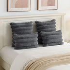 FUTEI Dark Grey Decorative Throw Pillow Covers 22x22 Inch Set of 2, Square Soft Faux Rabbit Fur Big Striped Cushion Cover,Home Decor for Couch Sofa Bed Living Room