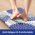Anti Fatigue Kitchen Mats 2PCS,Boho Dahlia Kitchen Rugs Non Slip Rubber Backing, Farmhouse Waterproof Kitchen Mat for Floor,Cushioned Standing Mat for Kitchen,Laundry,Sink,Desk,Blue