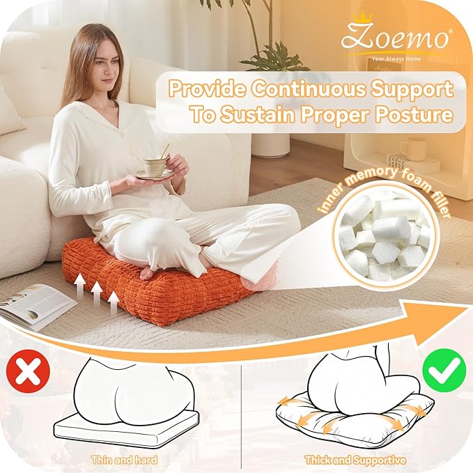 Floor Pillow Cushion for Adults, Meditation Cushion Pillow, Large Square Floor Sitting, for Tatami Living Room or Yoga, 22x22 Inch