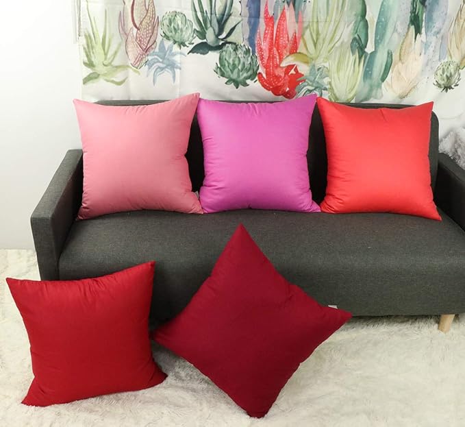 Thmyo 4-Pack 100% Cotton Comfortable Solid Decorative Throw Pillow Case, Square Cushion Cover Pillowcase Sublimation Blank Pillow Covers DIY Throw Pillowcase for Couch(22x22 inch/ 55x55cm,Rose red)