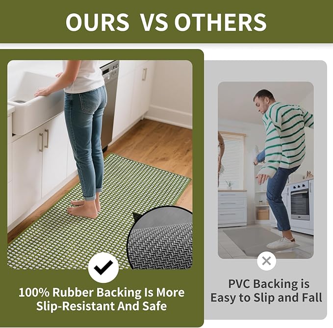 Kitchen Rugs Non Slip Washable, Rubber Backing Soft Chenille Braided Kitchen Mats for Floor, Super Absorbent Kitchen Runner Rug Standing Mat Sink Mat, Easy to Clean, Green 17"x47"