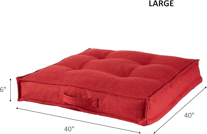 Square Tufted Floor Pillow with Removable Cover, Scarlet, Large (40")