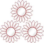 3 Pack Metal Mirrors for Wall Sunburst Wall Mirrors Home Décor Decorative Hanging Wall Art for Living Room Bedroom Entryway (Red, Flowers)