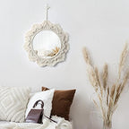 Dremisland Macrame Wall Mirror-15 Inch Round Mirror with Macrame Fringe, Boho Decorative Hanging Mirror Wall Decor Art Ornament for Apartment Home Bedroom Living Room Baby Nursery (Beige)