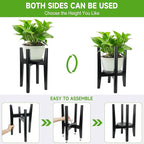 Adjustable Plant Stand with Tray,Indoor Wood Plant Stand Fit 8'' to 12'' Planter,Mid Century Modern Flower Pot Holder Rack(Plant and Pot Not Included),Black