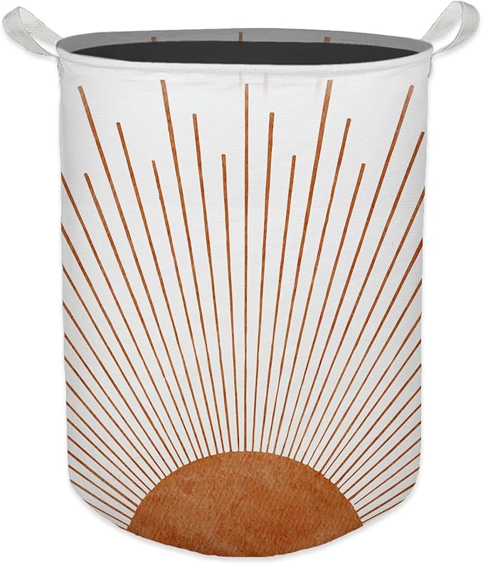 Boho Laundry Basket, Mid Century Modern Boho Terracotta Sun Sunshine Waterproof Collapsible Laundry Hamper Dirty Clothes Storage Toy Bin Organizer for Bathroom Bedroom Nursery Girls Kids Room