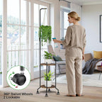 Plant Stand Indoor, 2 Tier Hanging Tall Plant Shelf with Wheels, 3 Potted Corner Flower Stand Metal Plant Holder, Plant Shelves for Living Room, Bedroom, Patio, Outdoor, Black