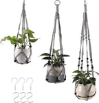 3-Pack Macrame Plant Hanger Indoor - Hanging Planter Basket for Indoor Outdoor - Decorative Boho Plant Holders Set with Beads - Ceiling Flower Pot Holder with 6 Hooks - 35"/30"/24" Gray