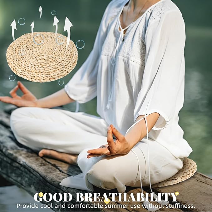Hand-Woven Round Meditation Cushion Set 3 Pcs Japanese Floor Pillows for Yoga Comfortable Sitting Cushions for Living Room and Dining Room