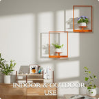 Orange Metal Wall Plant Holder - 2-Pack Wall Mounted Plant Stands and Hanging Holders for Indoor Planter and Flower Pot -Rectangle Decor Shelf for Plant Storage (Pot Not Included)