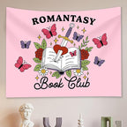 Romantasy Book Club Tapestry - Fantasy Books Library Tapestries, Pink Magical Document Tapestrys, Cute Aesthetic Fairy Tapestries Wall Hanging, Beach Throws Table Cloth Bedding Tapestry - 50 x 60 Inches
