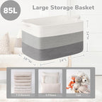 Goodpick 85L Large Woven Basket 23.6" x 15.7" x 13.8" Cotton Rope Storage Baskets for Organizing, Decorative Blanket Basket for Living Room Bedroom, Toy Baskets Storage Kids, Gray