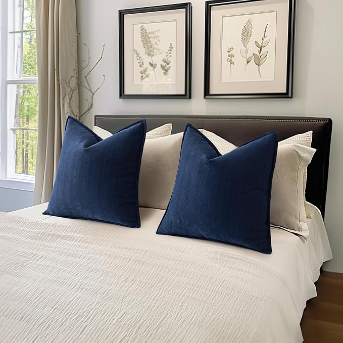 MIULEE Pack of 2 Navy Blue Decorative Pillow Covers 20x20 Inch Soft Chenille Luxurious Couch Throw Pillows Farmhouse Cushion Covers with Elegant Design for Sofa Bedroom Living Room Home Decor