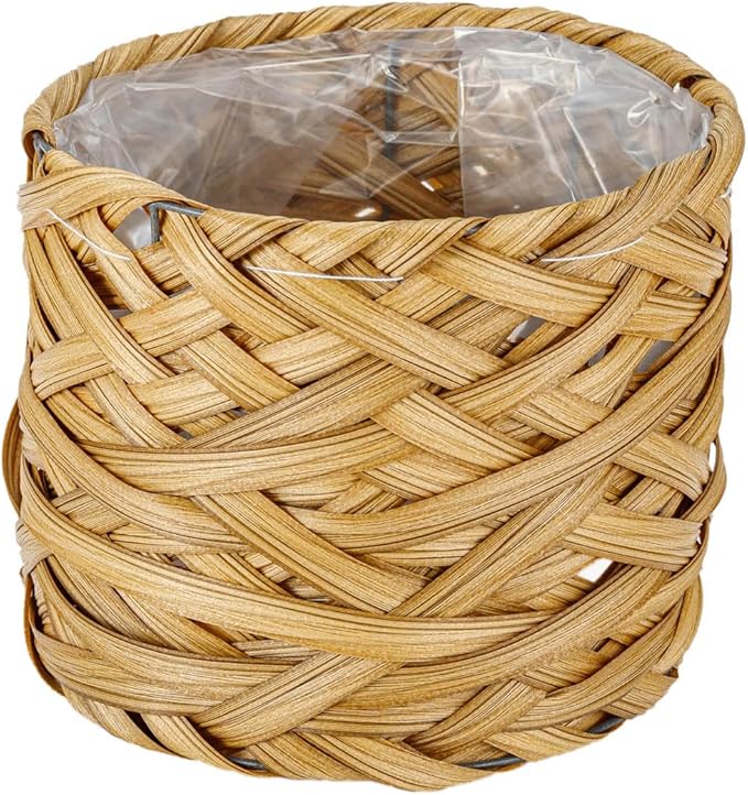 THY COLLECTIBLES Set of 2 Woven Planter Baskets with Plastic Lining and 3 Wooden Legs, Flowers, Toys Rustic Farmhouse (Thick Weave)