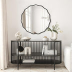 WallBeyond Round Wavy Mirror for Wall Decorative 28 inch, Modern Round Mirror Aluminum Frame for Bathroom Bedroom Living Room Home House Office Entryway, Black