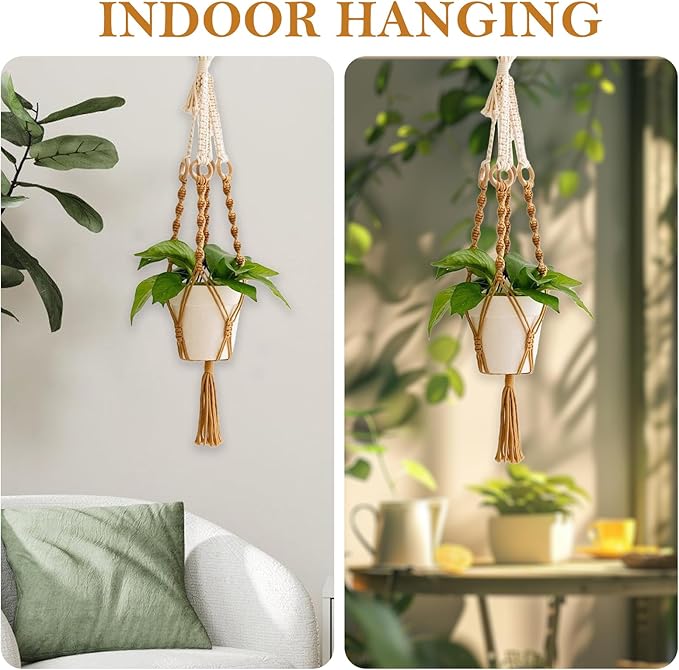 Hanging Planter for Indoor Plants, Colorful Macrame Plant Hanger with Tassel, Boho Wall Decor for Living Room Bedroom Office