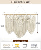 Tempospark Large Macrame Wall Hanging, 43" Wx32 L Boho Wall Hangings for Living Room Bedroom Nursery, Boho Chic Large Macrame Tapestry for Bedroom Wall Decor (Tassel)