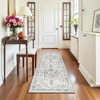 Lessymo Washable 2x6 Runner Rug for Hallway Entryway, Non Slip Kitchen Area Rugs Indoor Mat for Bedroom Bathroom Laundry Farmhouse, Soft Vintage Floor Carpet Stain Resistant Low Pile, Grey/Brown