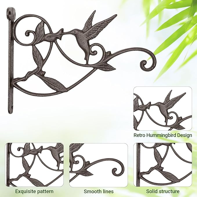 Mkono 2 Pack Hanging Plant Bracket Hook Iron Decorative Plant Hanger for Flower Basket Bird Feeder Wind Chime Lanterns