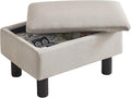 IBUYKE Storage Ottoman Footrest Stool with Linen Fabric, Rectangular, Flip Top Lid, Non-Slip Feet, Compact Design, Stylish and Functional, Linen RF-BD223