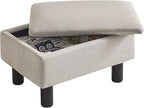 IBUYKE Storage Ottoman Footrest Stool with Linen Fabric, Rectangular, Flip Top Lid, Non-Slip Feet, Compact Design, Stylish and Functional, Linen RF-BD223