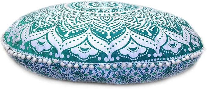 ICC Large Round seat Floor Cushion Chair Ottoman Cover, Pouf Pillow Meditation Floor Cushions Covers, Seating pouffe Throw Covers Craft Room Furniture for Sitting Cover 32" Inches Green