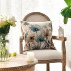 AVOIN colorlife Poppy Flowers Chinoiserie Throw Pillow Covers, 18 x 18 Inch Blue Brown Seasonal Leaves Cushion Case Decoration for Sofa Couch Set of 2