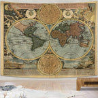 Vintage World Map Tapestry, Antique Old Nautical Map of the World Wall Art, Historical Atlas Geography Retro Wanderlust Pirate Tapestry Wall Hanging for Bedroom Living Room Dorm, 60X40in, Brown Tan
