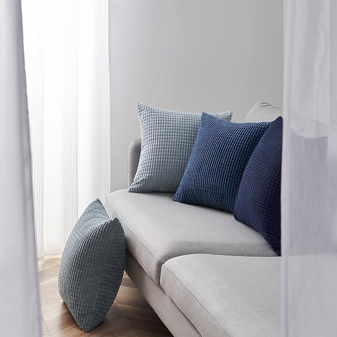 Topfinel 4 Packs Blue Decorative Throw Pillow Covers 16x16 Inch for Living Room Couch Bed Sofa, Boho Western Farmhouse Home Decor, Square Soft Moss Corduroy Fall Cushion Case 40x40 cm