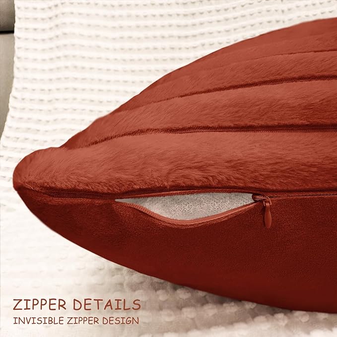 2 Pack 12x20 Pillow Cover Velvet Pillow Covers, Faux Fur Oblong Throw Pillow Covers for Living Room Decorations Throw Pillow Case, Throw Pillow Cover Cushion Cover for Home Sofa Bedroom Car, Rust