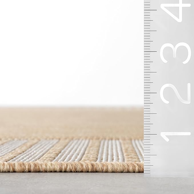 Nuloom Asha Tan/Ivory, 8' x 10', Casual, Striped Border, Soft and Cozy, High Traffic, Stain Resistant, Easy Clean, Durable Area Rug for Indoor/Outdoor Patio, Deck, Porch, Garden, Courtyard