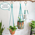 Set of 3 Macrame plant hangers with Daisies & Beads Hanging plant holder Macrame Plant hangers outdoor and indoor hanging planters Plant stand indoor Boho Decor hanging planter stand (Ocean Teal)