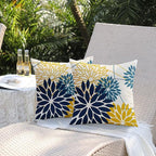 DFXSZ Blue Yellow Flower Pillow Covers 18x18 Inch Set of 2 Outdoor Throw Pillows Outdoor Waterproof Decor for Living Room Sofa Patio Funiture Garden Floral Polyester Pillow Covers 01P18
