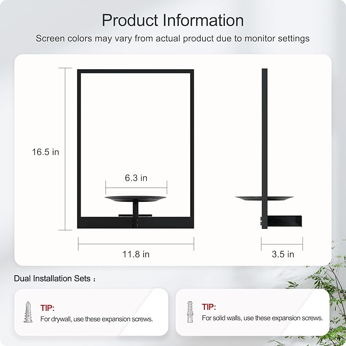 Black Metal Wall Plant Holder - 3-Pack Wall Mounted Plant Stands and Hanging Holders for Indoor Planter and Flower Pot -Rectangle Decor Shelf for Plant Storage (Pot Not Included)