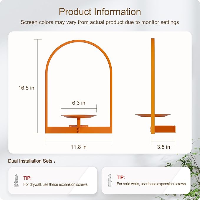 Orange Metal Wall Plant Holder - 2-Pack Wall Mounted Plant Stands and Hanging Holders for Indoor Planter and Flower Pot - Arch Decor Shelf for Plant Storage (Pot Not Included)