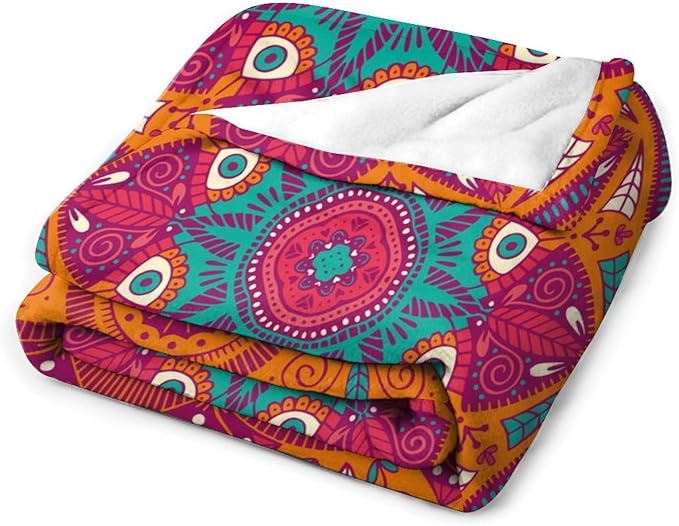 Mandala Throw Blanket Indian Abstract Hippie Bohemian Art Floral Texture Pattern Blanket for Sofa Bed Couch Chair Or Dorm 60"x80"