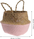 HANABASS Woven Seagrass Flower Basket with Handle 27cm Diameter Foldable Plant Pot Indoor Garden Decor Boho Style Patio Planter