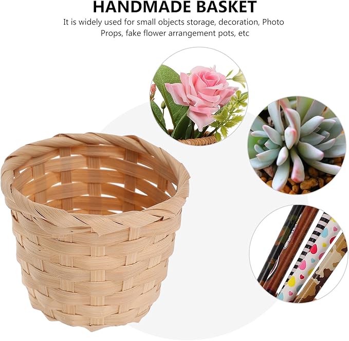 Zerodeko Set of 10 Mini Bamboo Storage Baskets Handwoven Natural Fruit Arrangement and Desktop Organizer for Home Office Party Decor