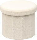 B FSOBEIIALEO Storage Ottoman Cube, Round Ottomans with Storage Foot Stool Footrest for Lving Room, Boucle Ottoman Seat for Dorm Room,Faux Teddy Fur, White 15"x15"x13.19"
