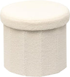 B FSOBEIIALEO Storage Ottoman Cube, Round Ottomans with Storage Foot Stool Footrest for Lving Room, Boucle Ottoman Seat for Dorm Room,Faux Teddy Fur, White 15"x15"x13.19"