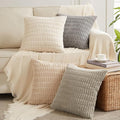 Fancy Homi 4 Packs Neutral Small Decorative Throw Pillow Covers 12x12 Inch for Living Room Couch Bed Sofa, Rustic Farmhouse Boho Home Decor, Soft Plush Striped Corduroy Square Cushion Case 30x30 cm