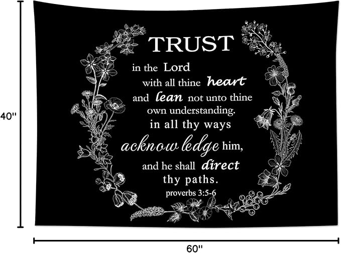 EOBTAIN Bible Verse Tapestry Christian Motivational Quotes and Wildflower on Black Tapestries for Bedroom Aesthetic Nature Botanical Tapestry Wall Hanging Decor for Living Room Bedroom 60x40 Inch