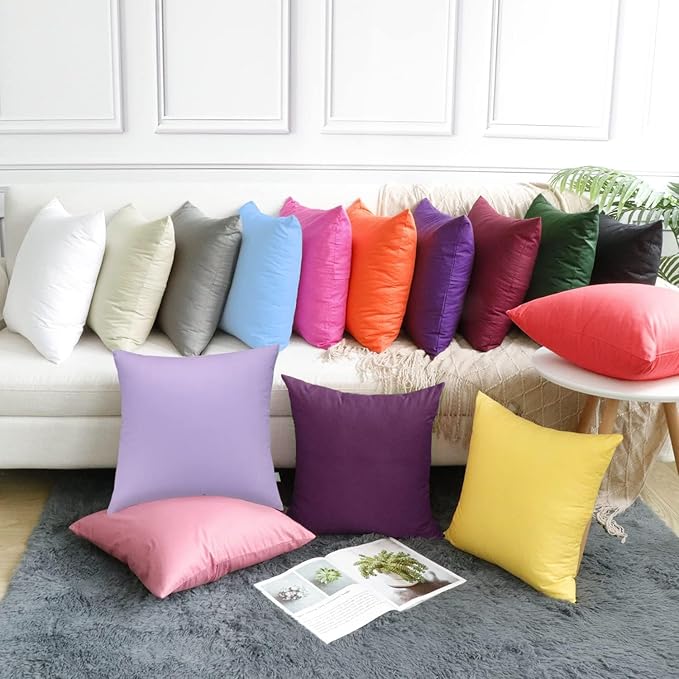 4-Pack 100% Cotton Comfortable Solid Decorative Throw Pillow Case Square Cushion Cover Pillowcase Sublimation Blank Pillow Covers (Cover Only,No Insert)(16x16 inch/ 40x40cm,Dark Reddish Purple)