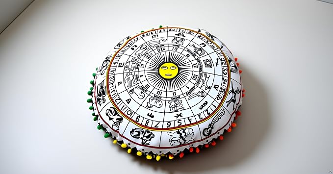 CRAFT KALA 22" Bohemian Floor Pillow Pouf Cover Mandala Boho Large Round Meditation Room Pillow Covers for Adults Seating Poufs Cushion Cover for Kids Playroom Yellow and White Zodiac
