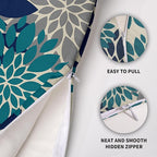 Navy Blue Teal Pillow Covers 22X22 Inch Set of 2, Modern Dahlia Floral Print Decorative Throw Pillow Covers Outdoor Farmhouse Cushion Case for Home Couch Sofa Bed Decoration