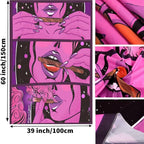 Blacklight Trippy Tapestry for Bedroom Cool Cute Girl Anime Wall Tapestry Aesthetic UV Reactive Purple Tapestries Glow In The Dark Art Wall Hanging Poster for Room Decor 39"x60"